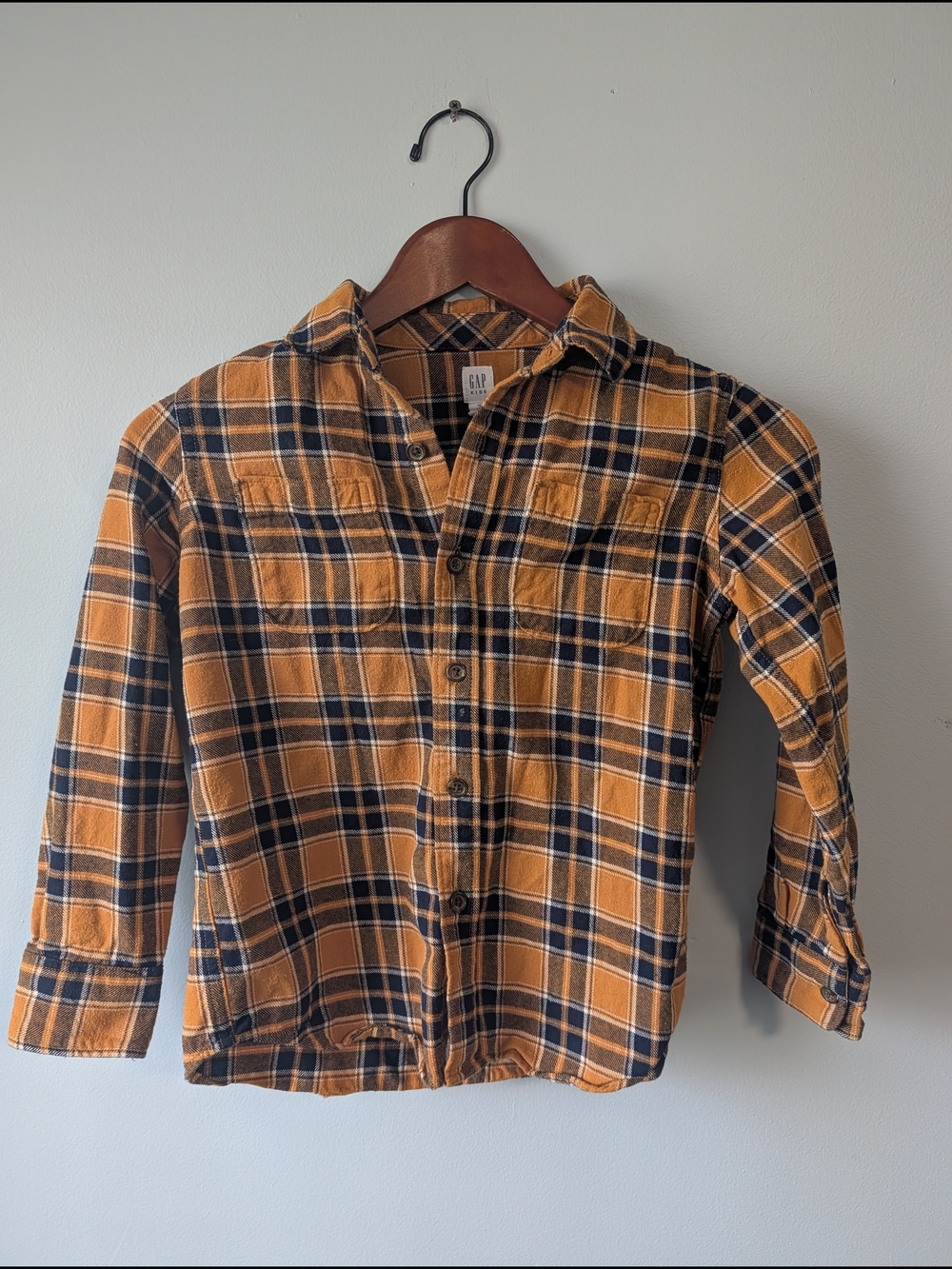 GAP Orange and Navy Plaid Flannel Shirt